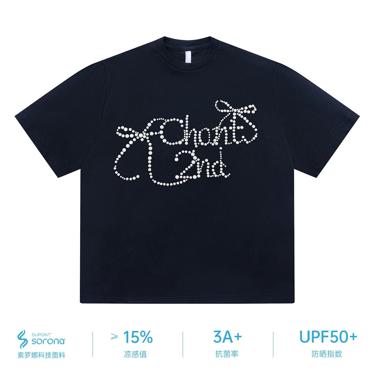 "CHANT2nd" bow hot diamond straight shoulder short-sleeved T-shirt women's summer sun protection Solona cool loose top