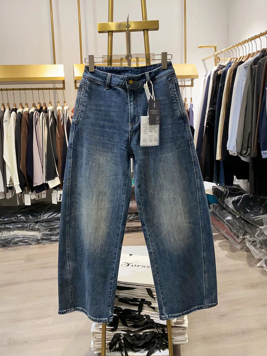 [Xiao Ai's Stall Photos] Fashionable Retro Banana Washed Jeans for Women, Slim Fit, Loose Casual Pants for Spring and Autumn
