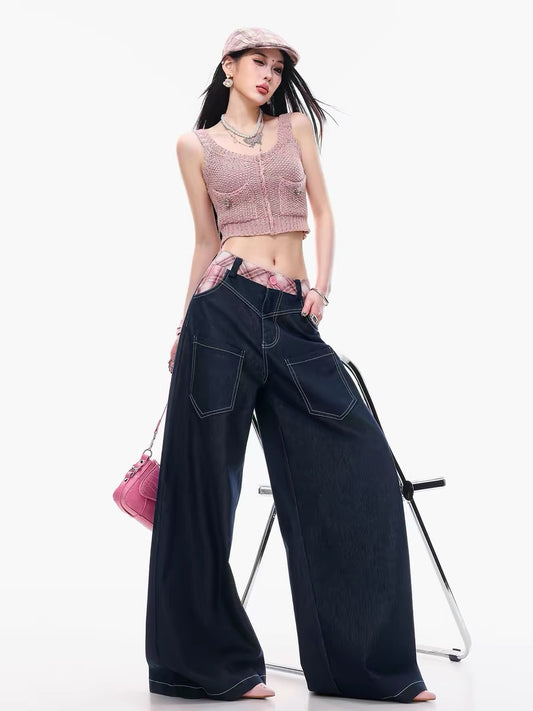 ABWLR Sweet Steps - Original Energetic High-End Design Patchwork Jeans for Women, American High Street Straight Leg Pants