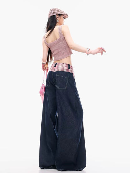 ABWLR Sweet Steps - Original Energetic High-End Design Patchwork Jeans for Women, American High Street Straight Leg Pants