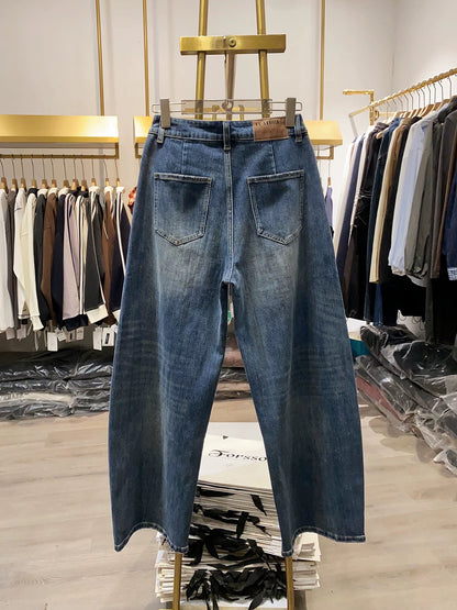 [Xiao Ai's Stall Photos] Fashionable Retro Banana Washed Jeans for Women, Slim Fit, Loose Casual Pants for Spring and Autumn
