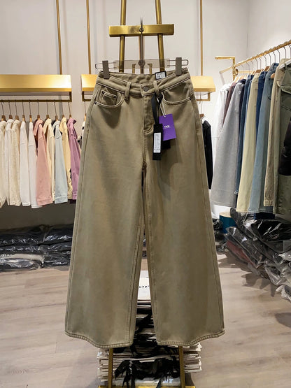 [Xiao Ai's Shop Photos] Women's Winter Loose Wide-Leg Casual Jeans with Pony Embroidery and Fleece Lining