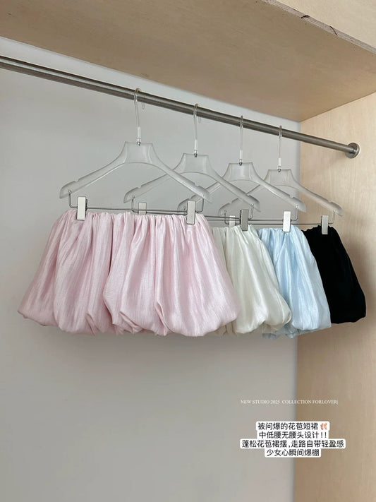 Pink ballet style pumpkin skirt female a-line short skirt 025 new summer unique mid-waist puffy flower bud skirt