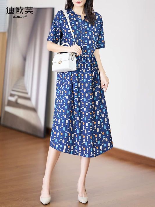 Diofu mom summer dress 2024 new style fashionable and slim double-sided double-wear summer short-sleeved dress