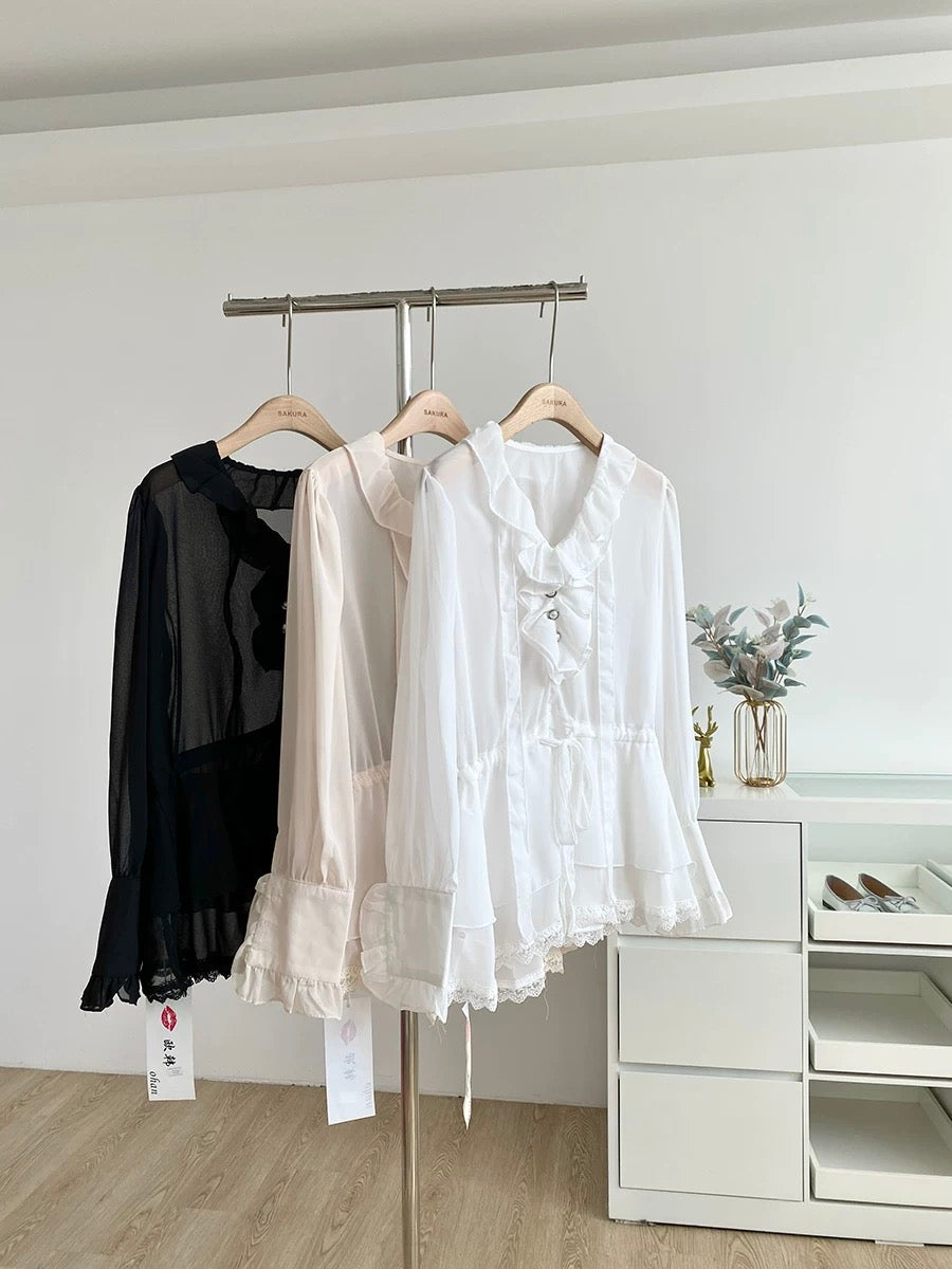 2025 Autumn New Arrival French Chic High-End Gentle Style Ruffled V-Neck Shirt, Slim Fit, Versatile Women's Top