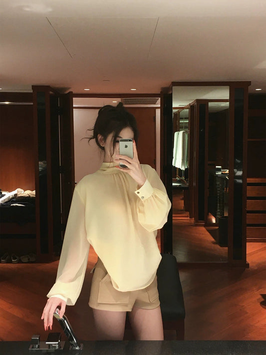 GYOKUU【Spoiled Daughter】2026ss Apricot Double-Layer Chiffon Top