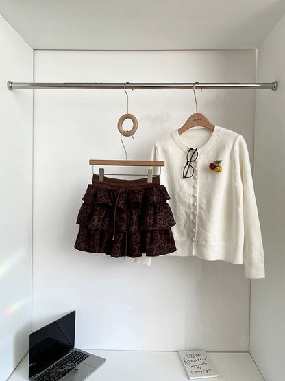 2025 Autumn/Winter New Korean Retro Fashion Leopard Print Cake Skirt for Women, High Waist, Slimming, Anti-Exposure, Niche Short Skirt Trendy