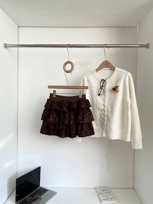 2025 Autumn/Winter New Korean Retro Fashion Leopard Print Cake Skirt for Women, High Waist, Slimming, Anti-Exposure, Niche Short Skirt Trendy