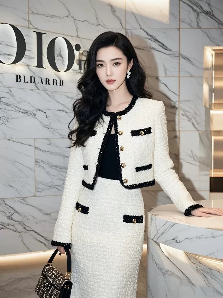 Autumn wear a complete set of high-end ladylike temperament goddess style high-end small fragrance style jacket and skirt suit for women