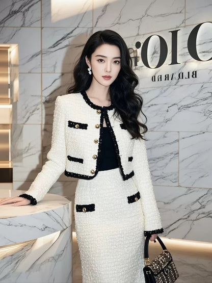 Autumn wear a complete set of high-end ladylike temperament goddess style high-end small fragrance style jacket and skirt suit for women