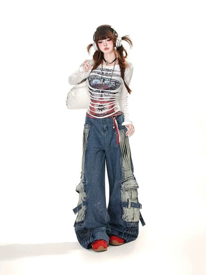 Kellykitty Street Club Design Punk Hottie T-shirt Women's Spring and Summer Slim Fit Waist Top