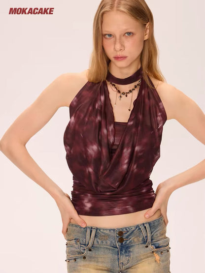 MOKACAKE Red Halter Neck Tank Top, Sexy Style, Unique Summer New Arrival for Women.