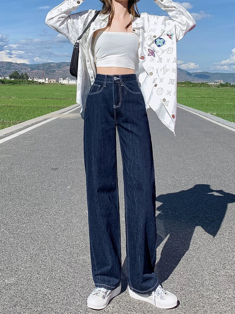 Fat girl wide-leg pants 2025 new high waist loose slim plus size women's spring straight jeans ins