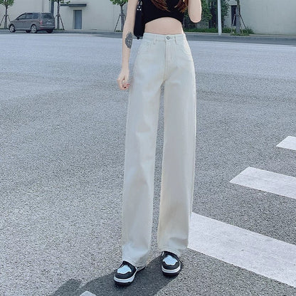 Fat girl wide-leg pants 2025 new high waist loose slim plus size women's spring straight jeans ins