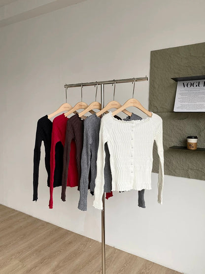 2025 Autumn/Winter New Korean Style Ins Gentle and Alluring Style Age-Reducing Slim Fit Versatile Off-Shoulder Long-Sleeve Knit Top for Women