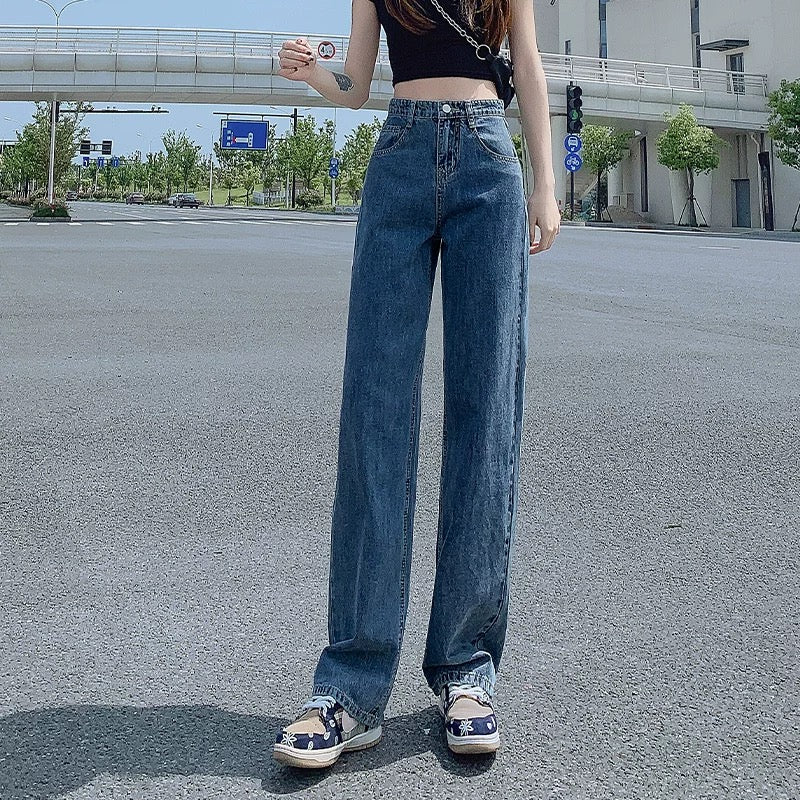 Fat girl wide-leg pants 2025 new high waist loose slim plus size women's spring straight jeans ins