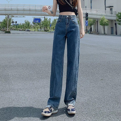 Fat girl wide-leg pants 2025 new high waist loose slim plus size women's spring straight jeans ins