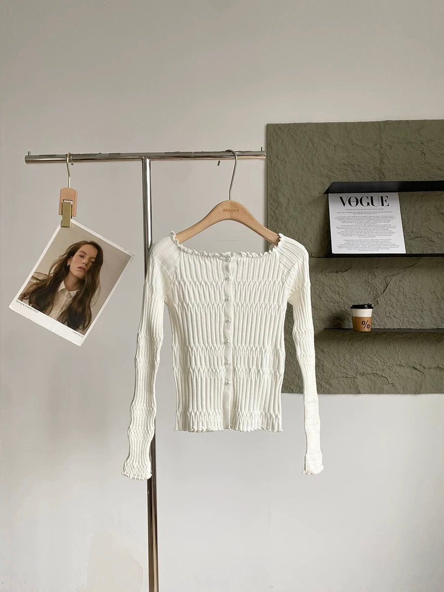 2025 Autumn/Winter New Korean Style Ins Gentle and Alluring Style Age-Reducing Slim Fit Versatile Off-Shoulder Long-Sleeve Knit Top for Women