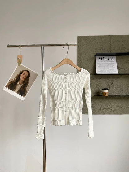 2025 Autumn/Winter New Korean Style Ins Gentle and Alluring Style Age-Reducing Slim Fit Versatile Off-Shoulder Long-Sleeve Knit Top for Women