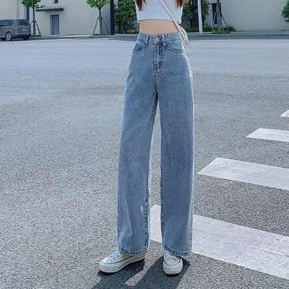 Fat girl wide-leg pants 2025 new high waist loose slim plus size women's spring straight jeans ins