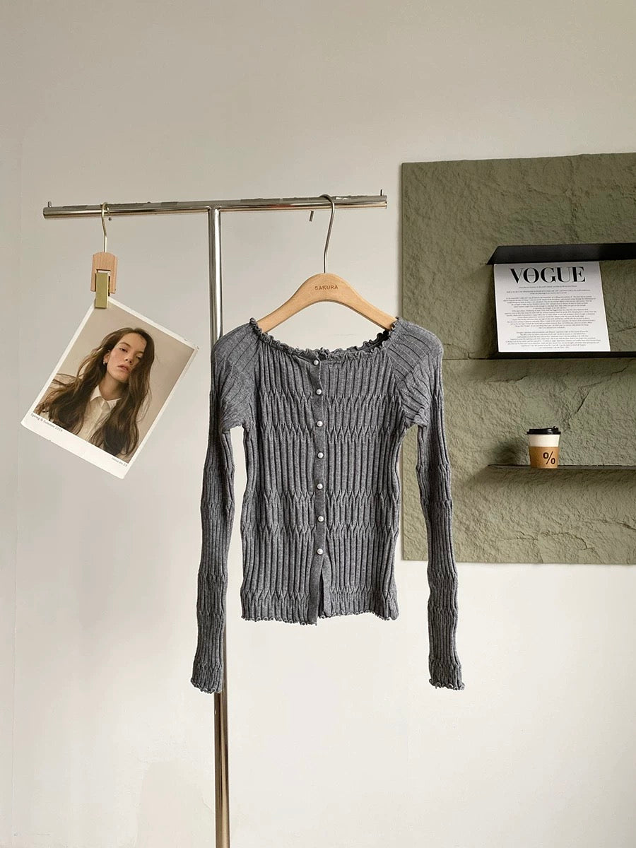 2025 Autumn/Winter New Korean Style Ins Gentle and Alluring Style Age-Reducing Slim Fit Versatile Off-Shoulder Long-Sleeve Knit Top for Women