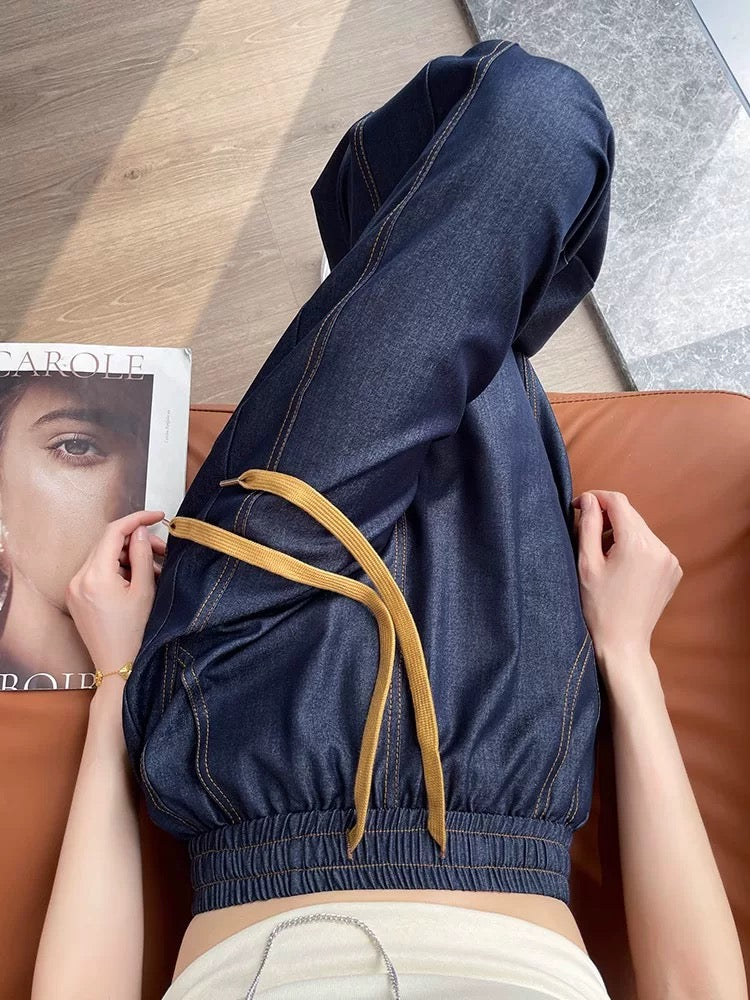 Tencel jeans women's summer thin new high waist drape straight loose ice silk narrow version wide leg pants casual pants