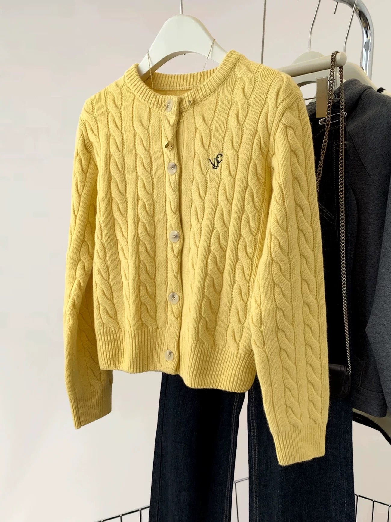 Yellow twist short knitted cardigan women's spring and autumn small lazy soft wool sweater jacket top