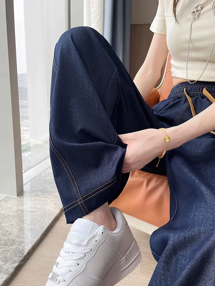 Tencel jeans women's summer thin new high waist drape straight loose ice silk narrow version wide leg pants casual pants