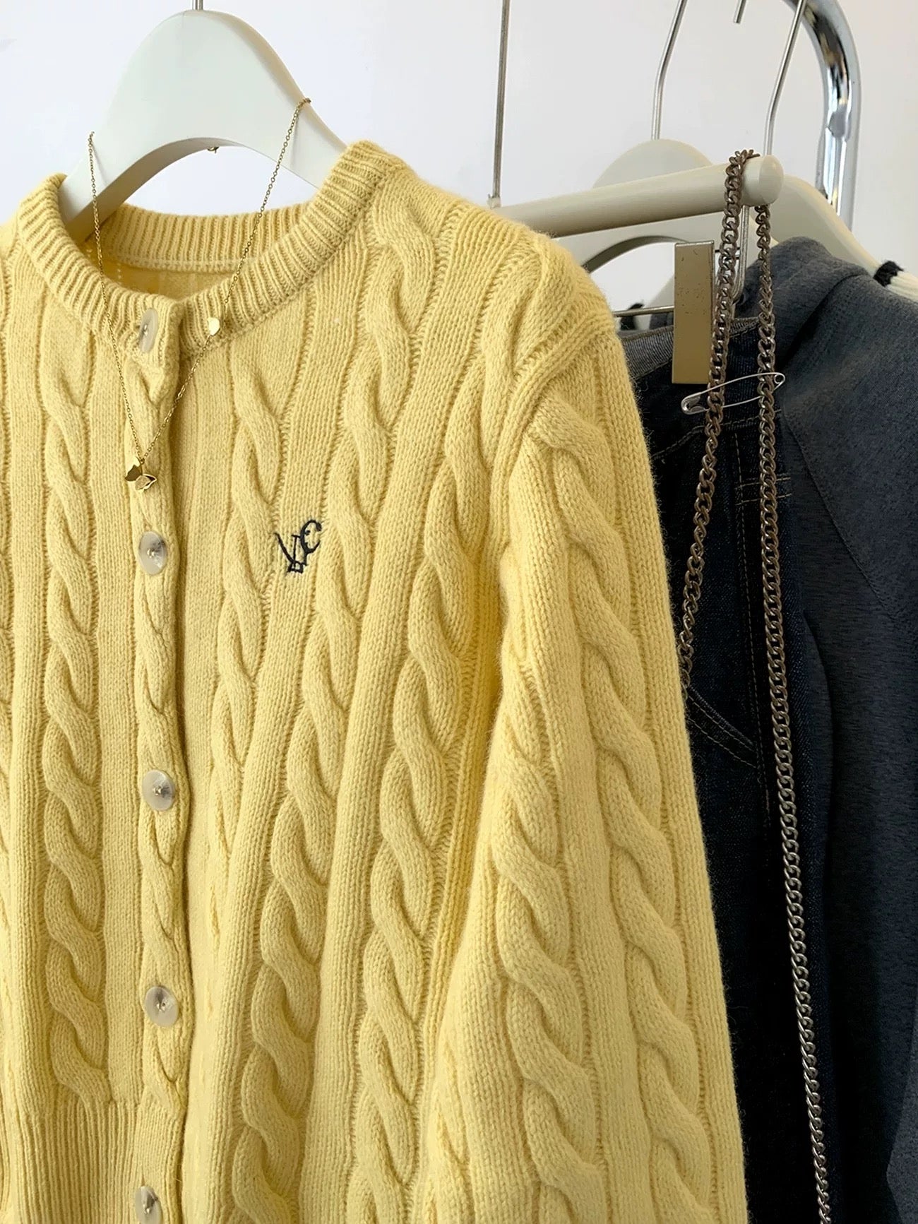 Yellow twist short knitted cardigan women's spring and autumn small lazy soft wool sweater jacket top