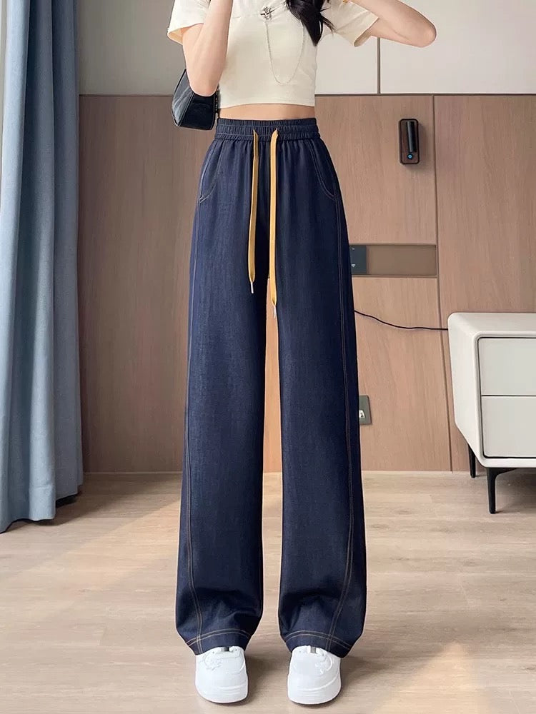 Tencel jeans women's summer thin new high waist drape straight loose ice silk narrow version wide leg pants casual pants