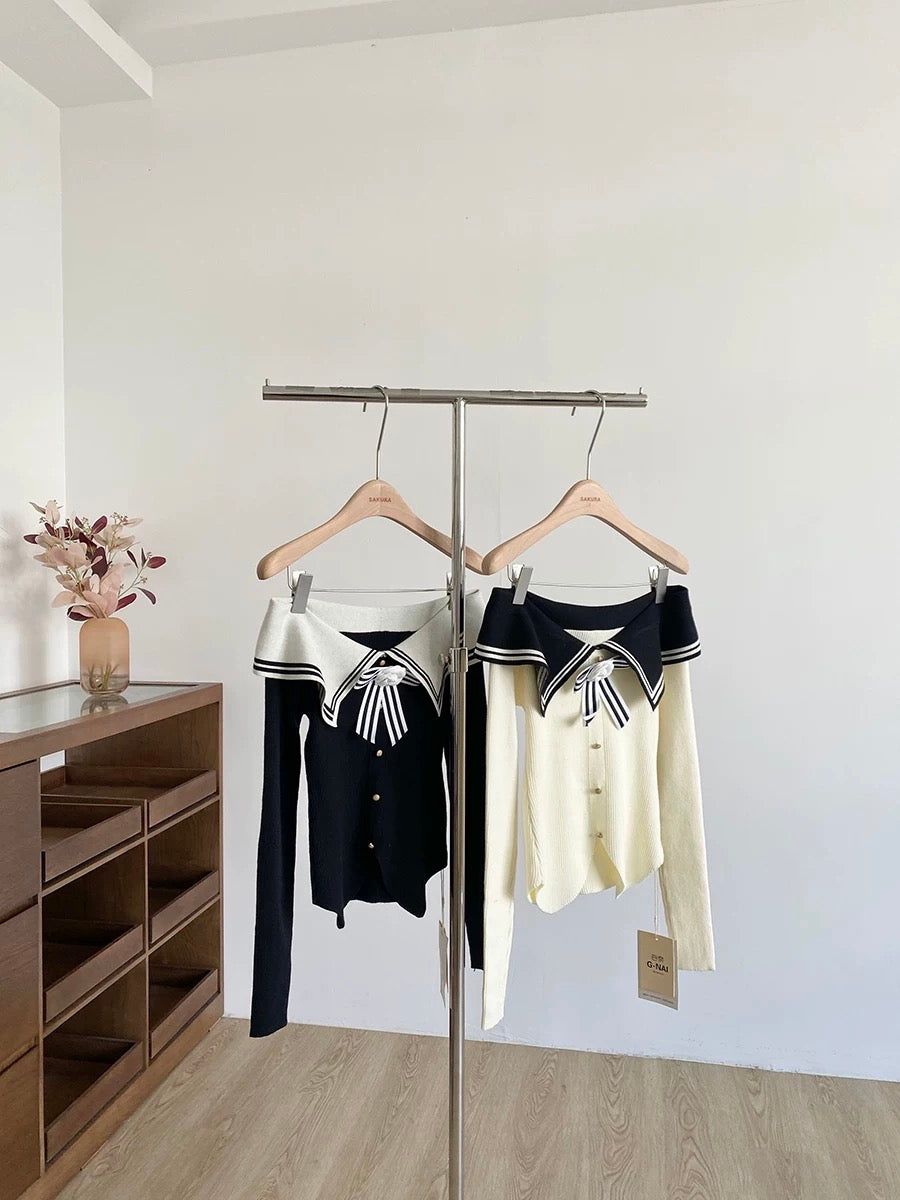 2025 Autumn New Korean Style Elegant Color Block Sailor Collar Knitted Long Sleeve Women's Stylish Three-Dimensional Floral Slim Fit Top