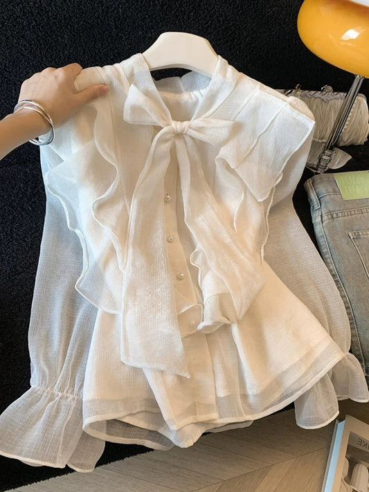 A must-have! ~ Women's blouse with bow design, new spring 2026 style, elegant and unique ruffled hem.