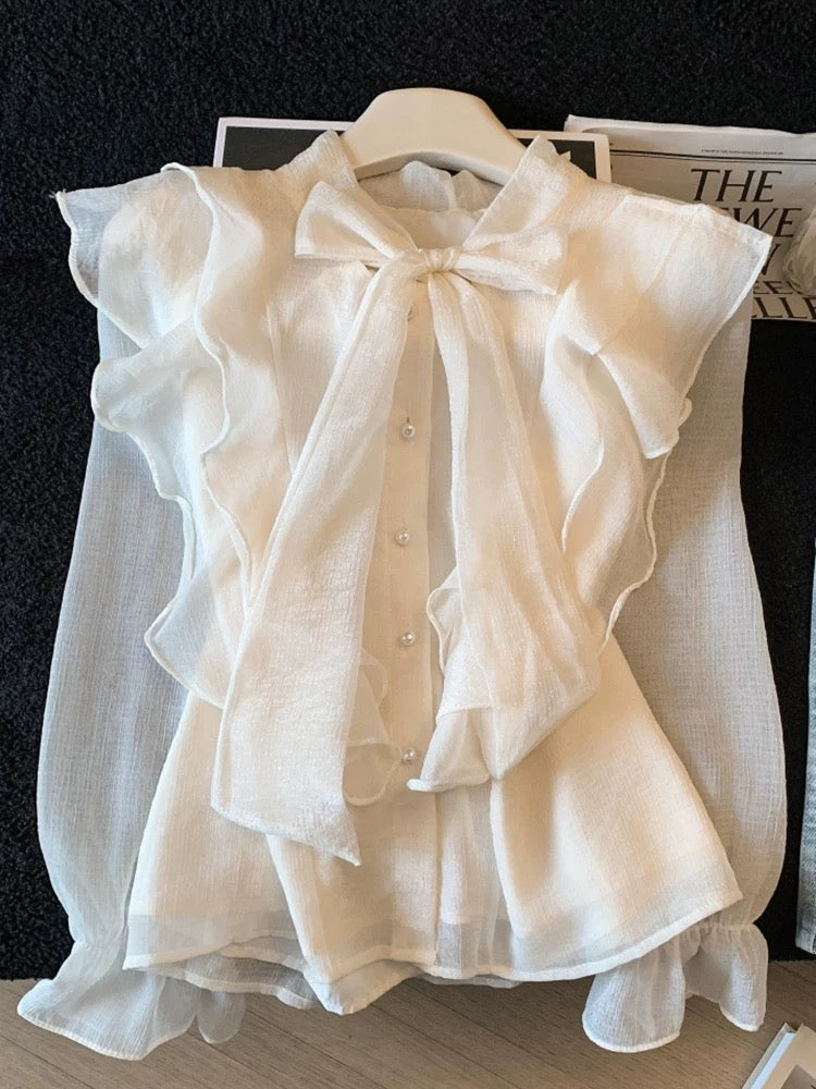 A must-have! ~ Women's blouse with bow design, new spring 2026 style, elegant and unique ruffled hem.