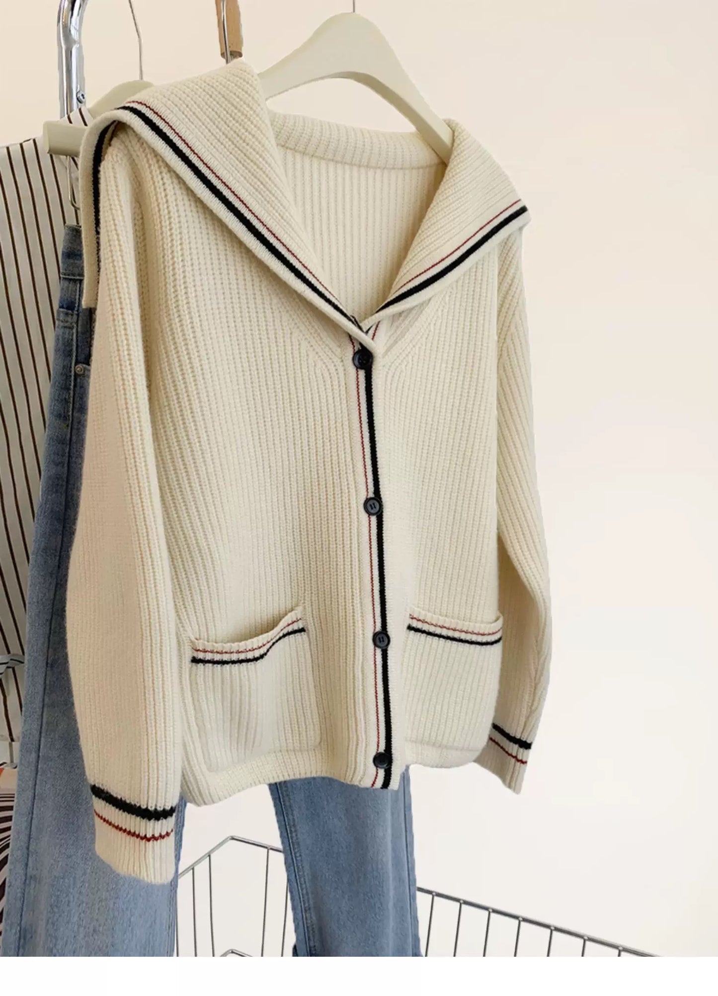 Navy collar raccoon fleece sweater jacket women spring autumn fall winter 2025 new European goods lazy style cashmere knitted cardigan