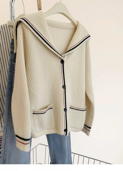 Navy collar raccoon fleece sweater jacket women spring autumn fall winter 2025 new European goods lazy style cashmere knitted cardigan