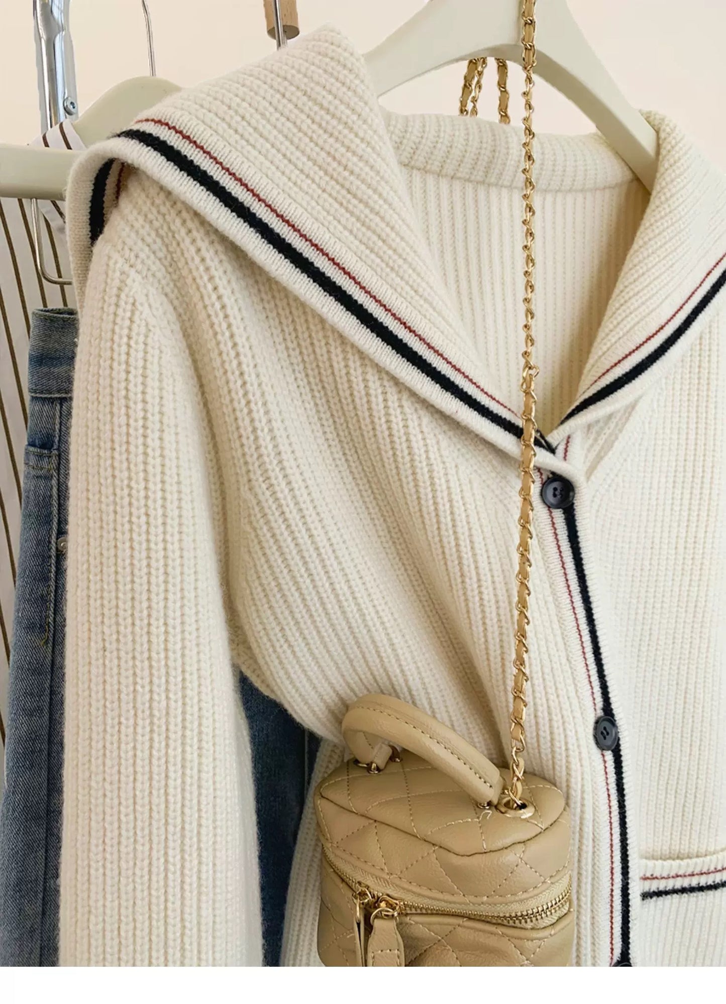 Navy collar raccoon fleece sweater jacket women spring autumn fall winter 2025 new European goods lazy style cashmere knitted cardigan