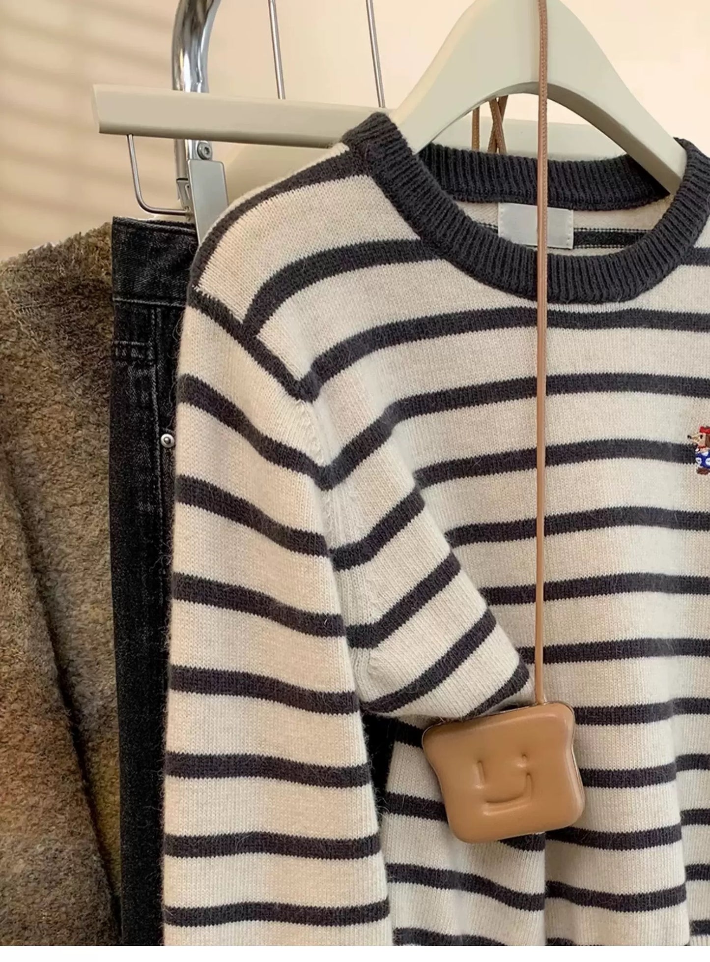 Puppy Embroidered Striped Sweater Women Autumn and Winter 2025 New Style Inner Wear Outer Wear Loose Knitted Bottoming Shirt Winter Thickening