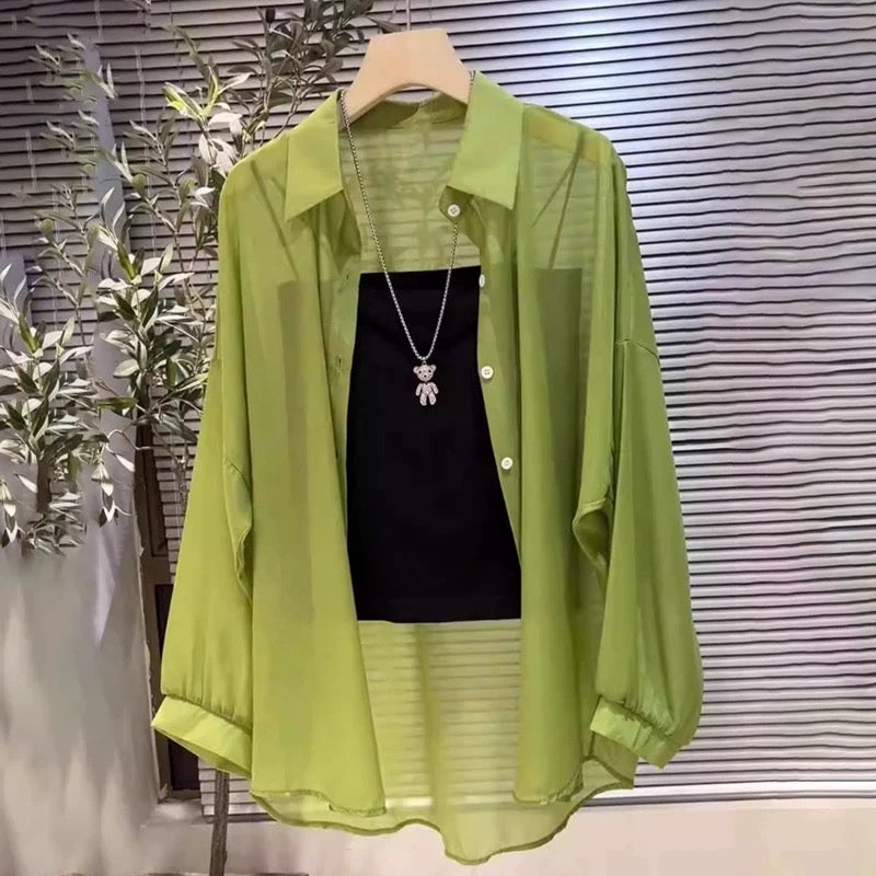 Sun protection clothing women's summer ice silk breathable anti-ultraviolet cardigan jacket 2025 new long-sleeved thin chiffon shirt