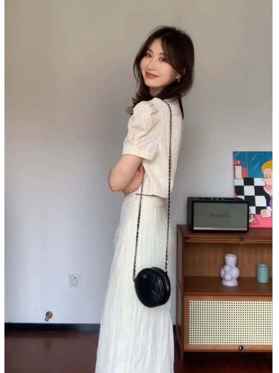 KUAN JI summer French style two-piece suit skirt Korean drama heroine light luxury high-end female