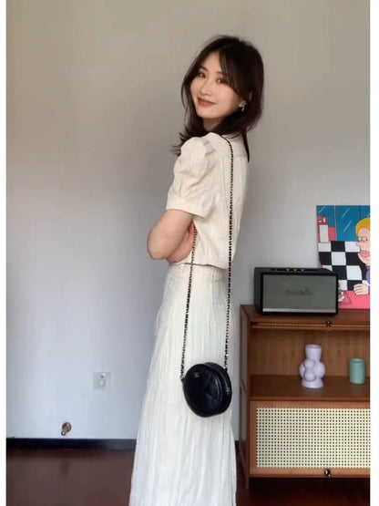 KUAN JI summer French style two-piece suit skirt Korean drama heroine light luxury high-end female