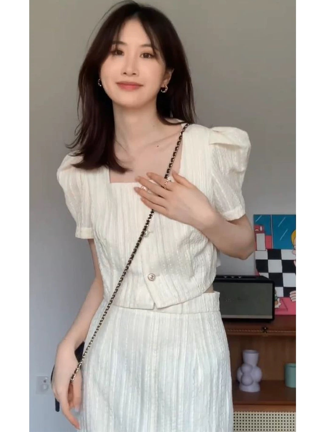 KUAN JI summer French style two-piece suit skirt Korean drama heroine light luxury high-end female