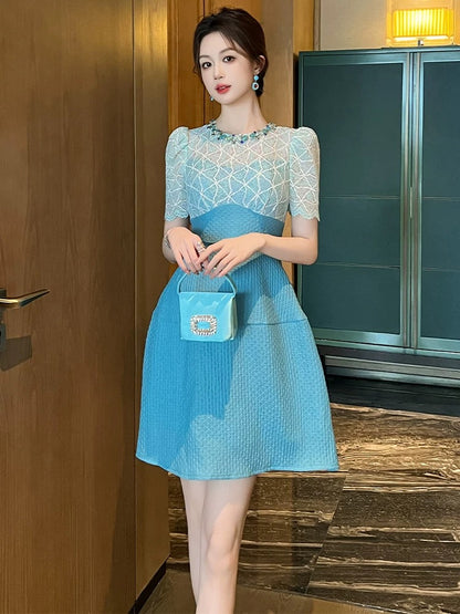 European station a-line dress for women summer 2024 new style waist slimming dignified and elegant small light luxury short skirt