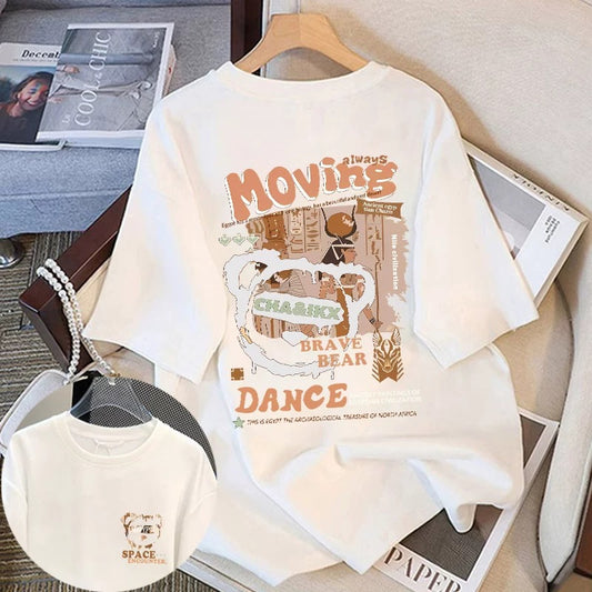 White cartoon pure cotton short-sleeved T-shirt for women summer 2024 new popular summer half-sleeved T-shirt loose large size top