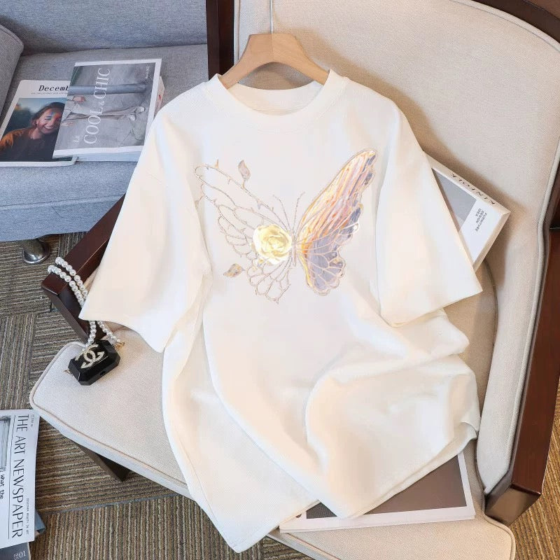 White cotton short-sleeved T-shirt for women 2024 summer new fashion versatile half-sleeved T-shirt design niche top