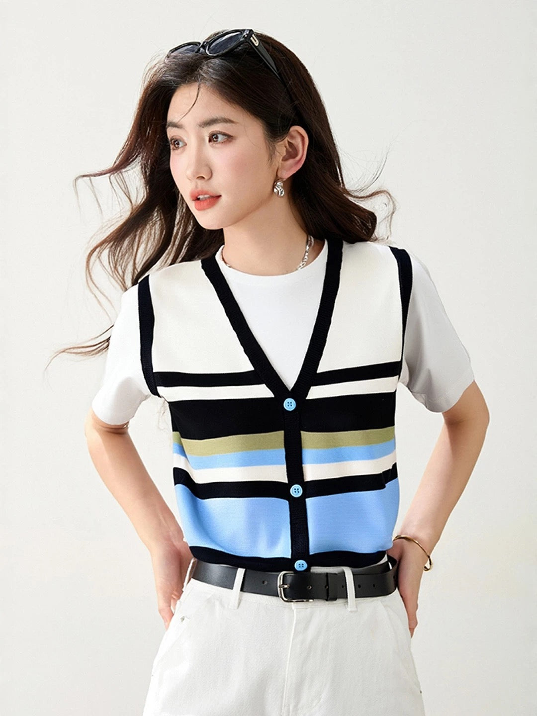 La Chapelle Puella design niche high-end fake two-piece tops for women lazy style versatile short-sleeved T-shirt