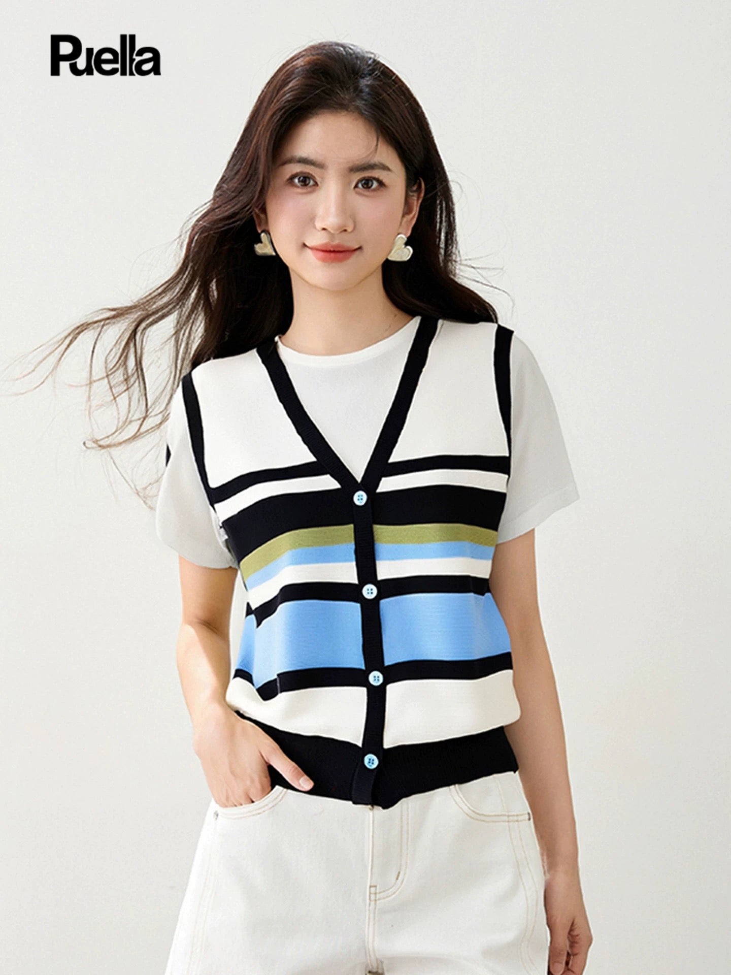 La Chapelle Puella design niche high-end fake two-piece tops for women lazy style versatile short-sleeved T-shirt