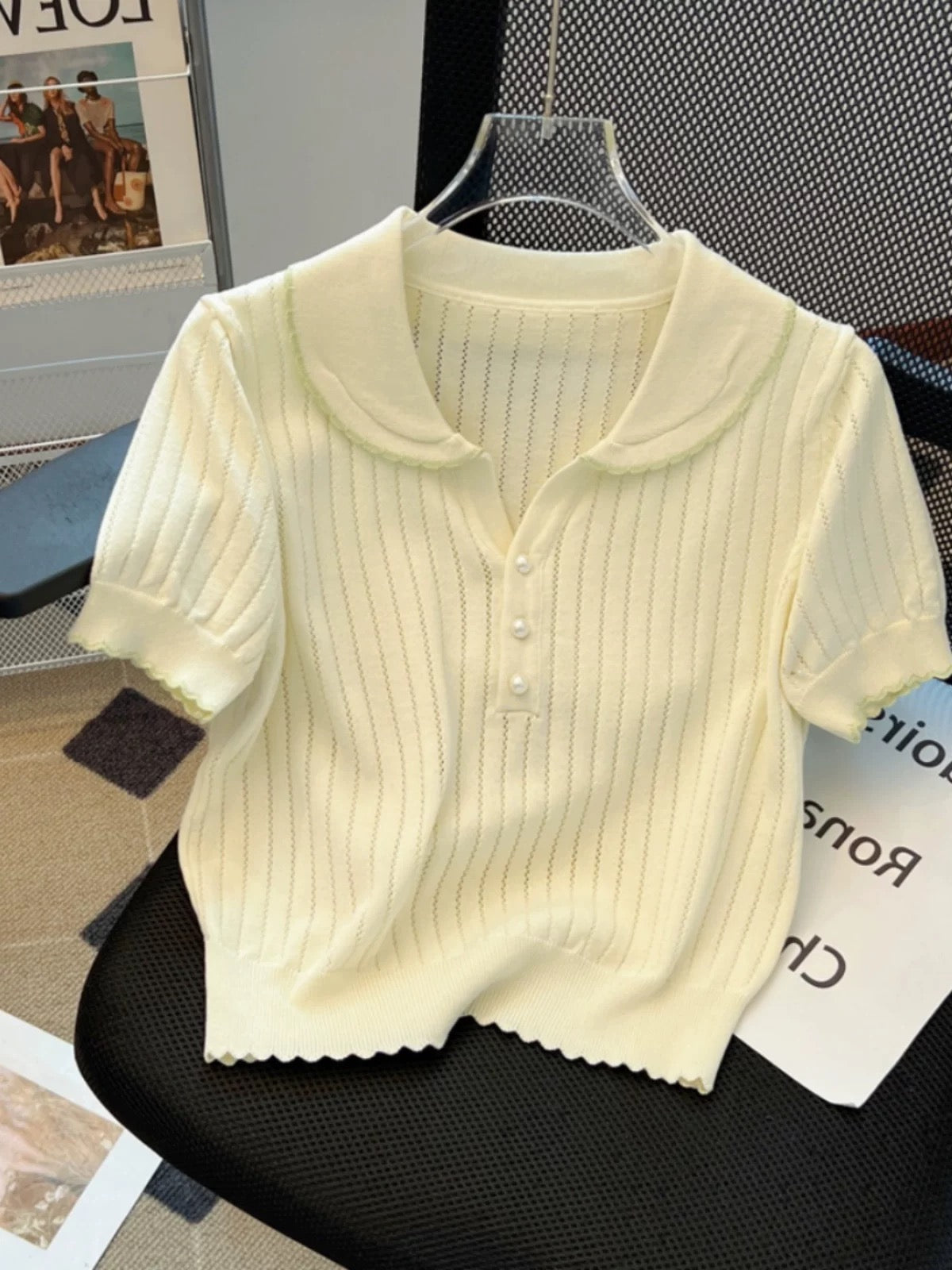 Counters and shopping malls withdraw big-name women's clothing doll collar short-sleeved T-shirts for women in summer, gentle and age-reducing, slimming knitted tops