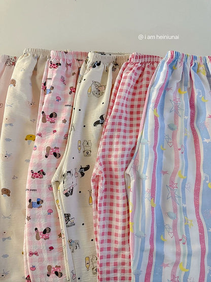 Age-reducing cartoon floral casual pants 2025 spring and summer new Korean women's clothing Western-style pajamas versatile wide-leg trousers trend