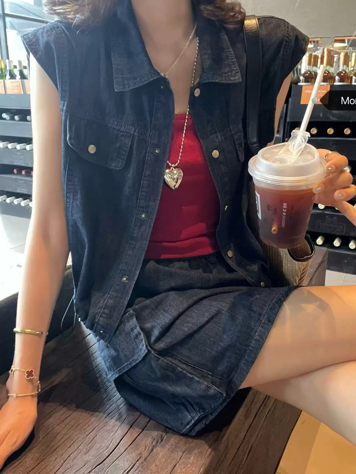 MONA dark denim work shirt skirt suit women's 2024 summer new casual two-piece set 6607