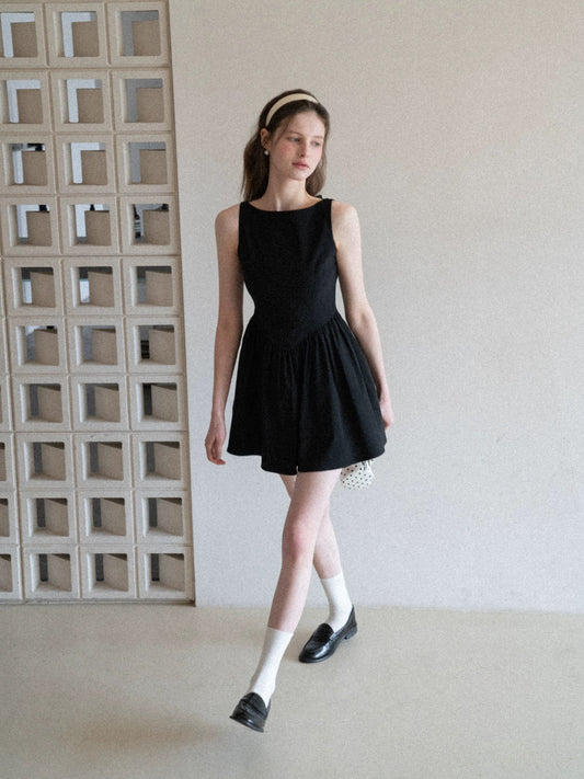 EGGKA Backless Bow Sleeveless Little Black Dress for Women, Summer Ballet Style, Elegant and Slimming A-line Skirt